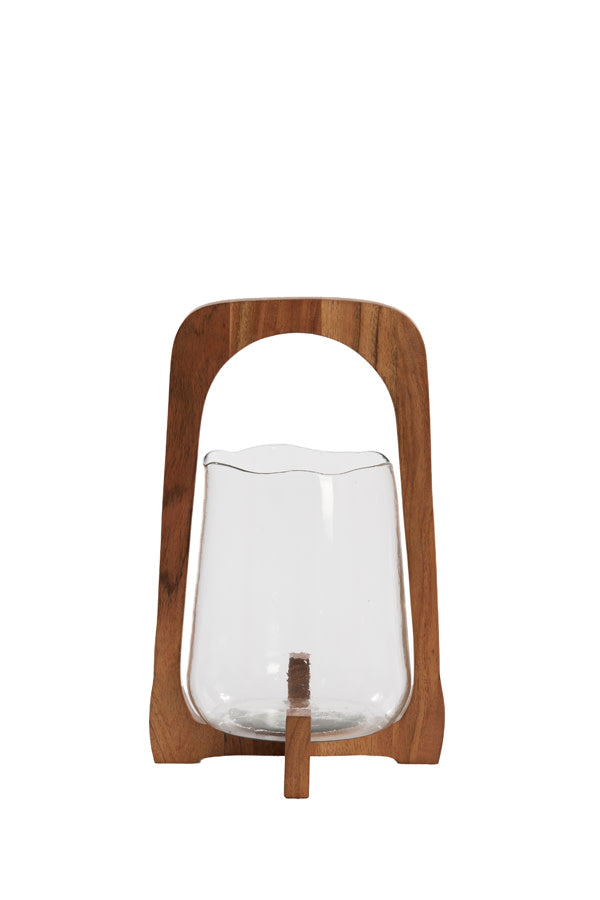 Anosy Clear Glass & Natural Wood Hurricane Candle Holder 35cm