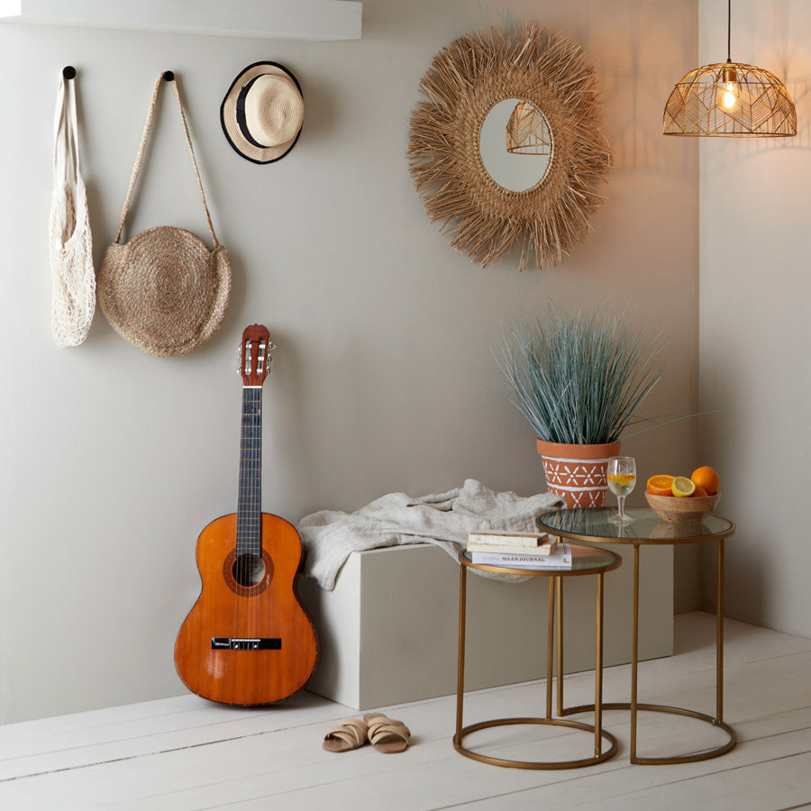 Duarte Set of 2 Gold Glass Round Side Tables Nest