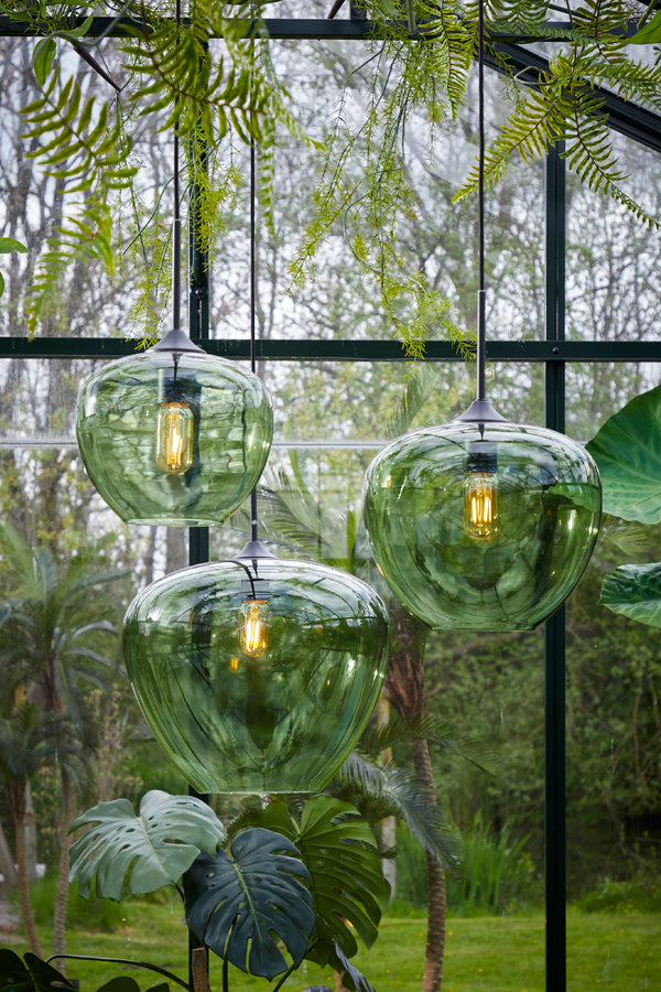 Mayson Green Glass & Matt Black Pendant Light 40cm