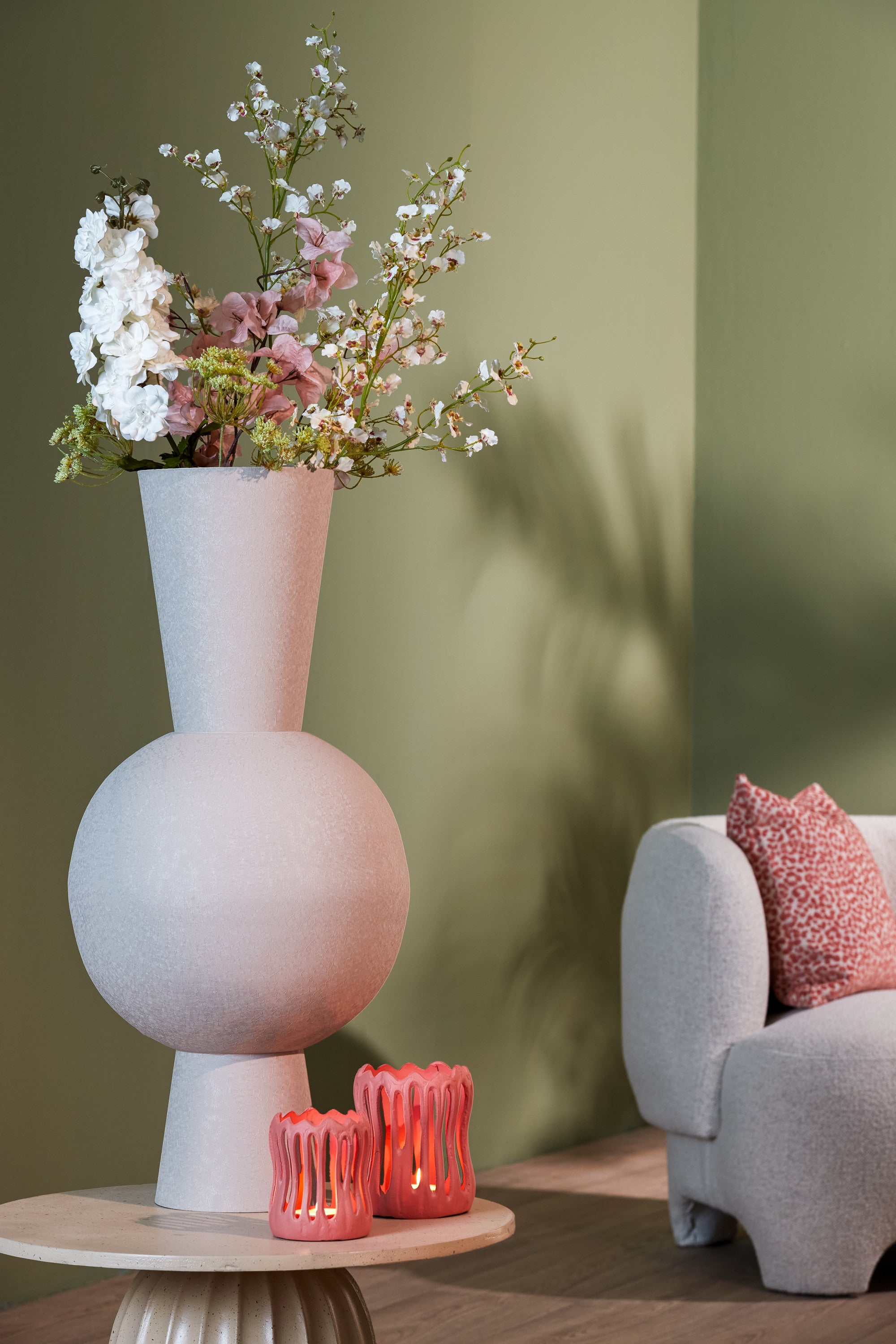 Chedi Matt Light Grey Metal Vase 83cm