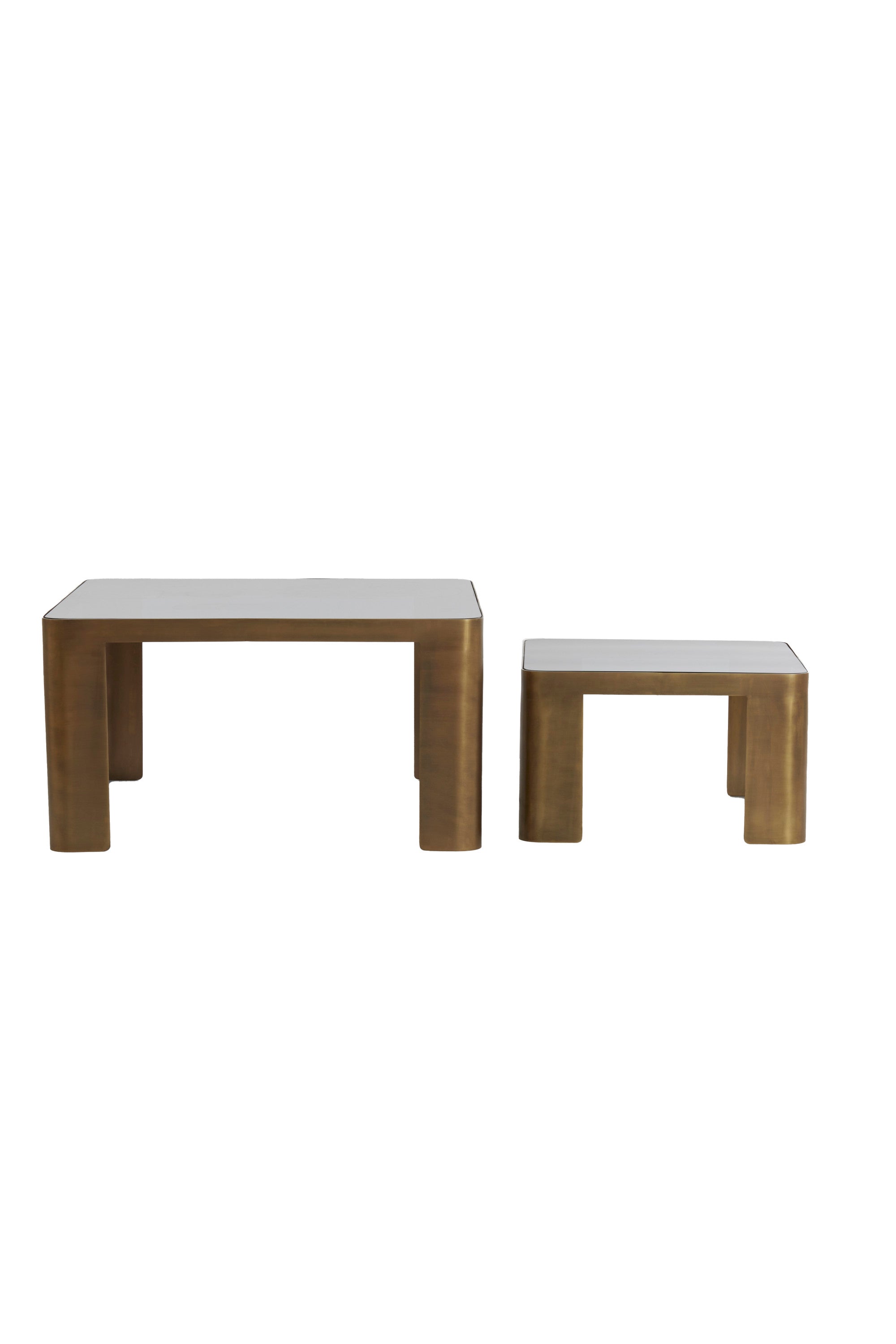 Oxe Set of 2 Antique Bronze & Smoked Glass Square Coffee Tables Nest