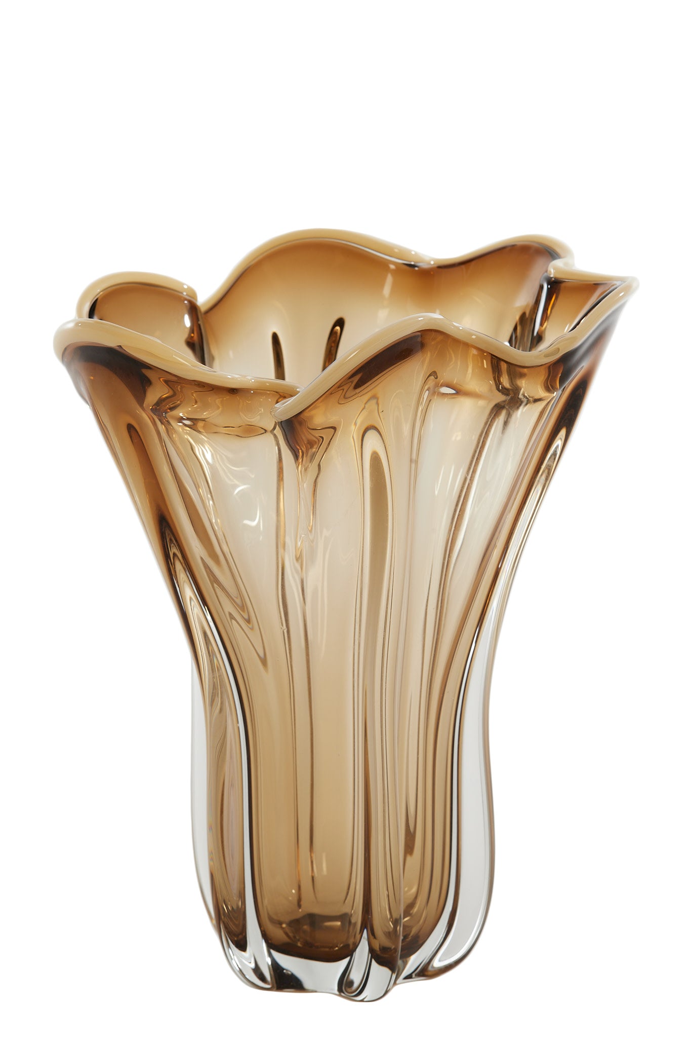 Kazuno Clear Brown/Grey/Cream Glass Vase 32cm