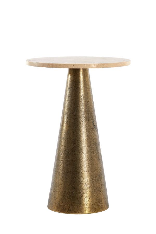 Ynez Sand Travertine & Antique Bronze Round Side Table 51cm