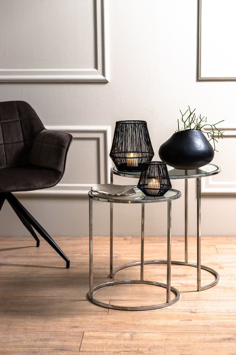 Duarte Set of 2 Nickel & Glass Round Side Tables Nest