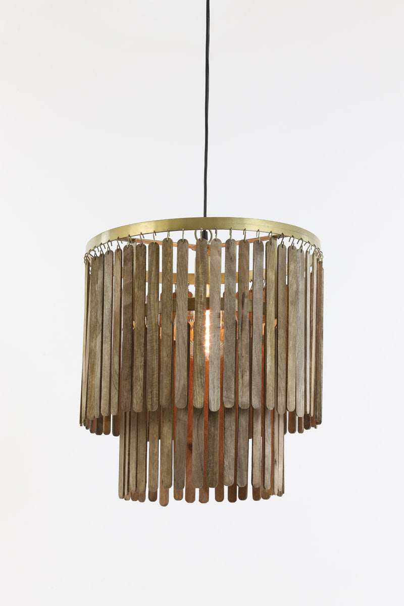 Gularo Brown Wood & Bronze Pendant Light 45cm