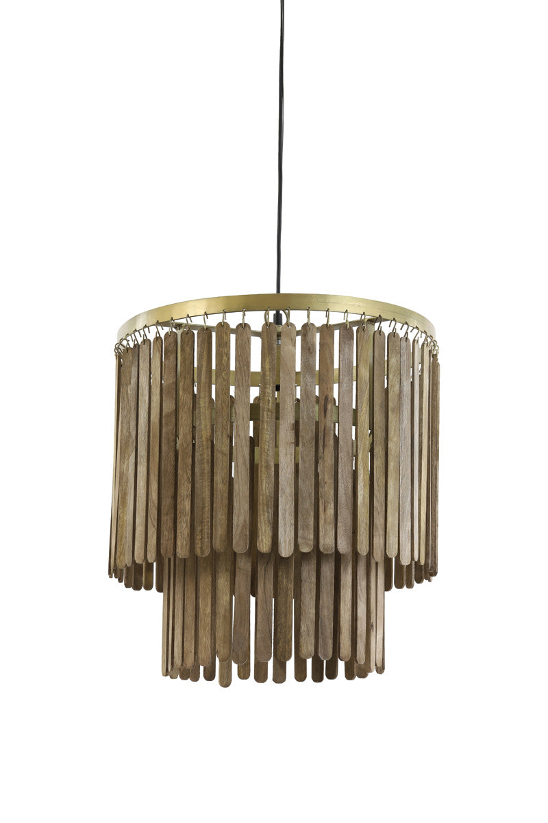 Gularo Brown Wood & Bronze Pendant Light 45cm