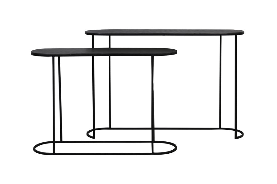 Bocov Set of 2 Antique Lead/Black Metal Console Tables