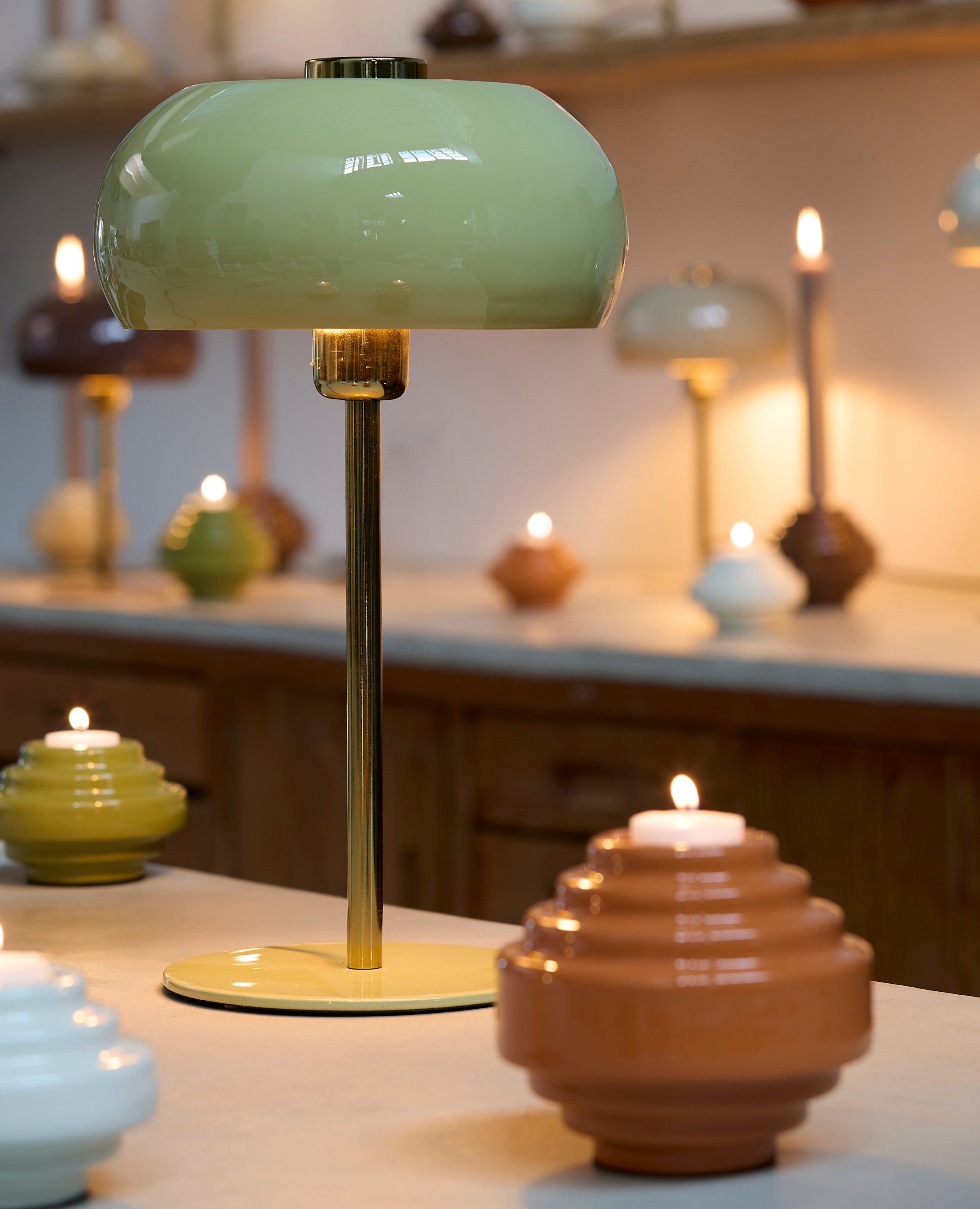 Surin Gloss Light Green & Gold Metal Table Lamp