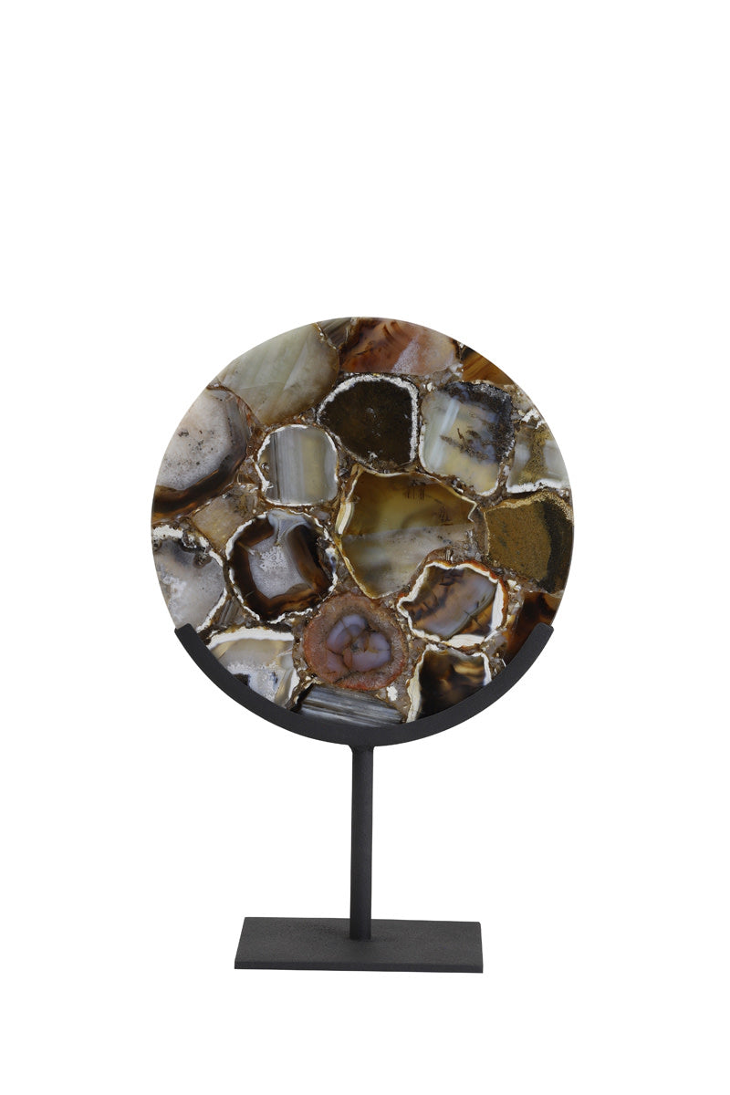 Gouya Brown Agate & Matt Black Ornament on Stand 35cm