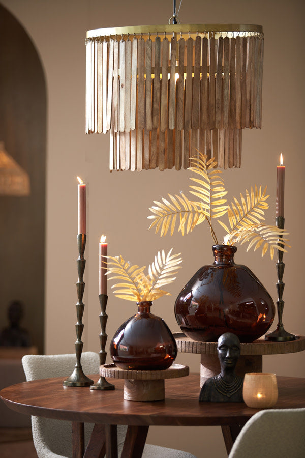 Gularo Brown Wood & Bronze Pendant Light 60cm