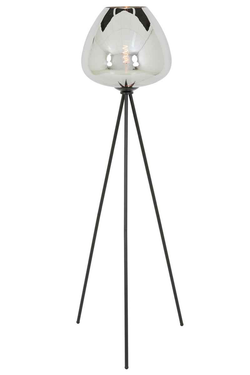 Mayson Smoked Glass & Matt Black Tripod Floor Lamp