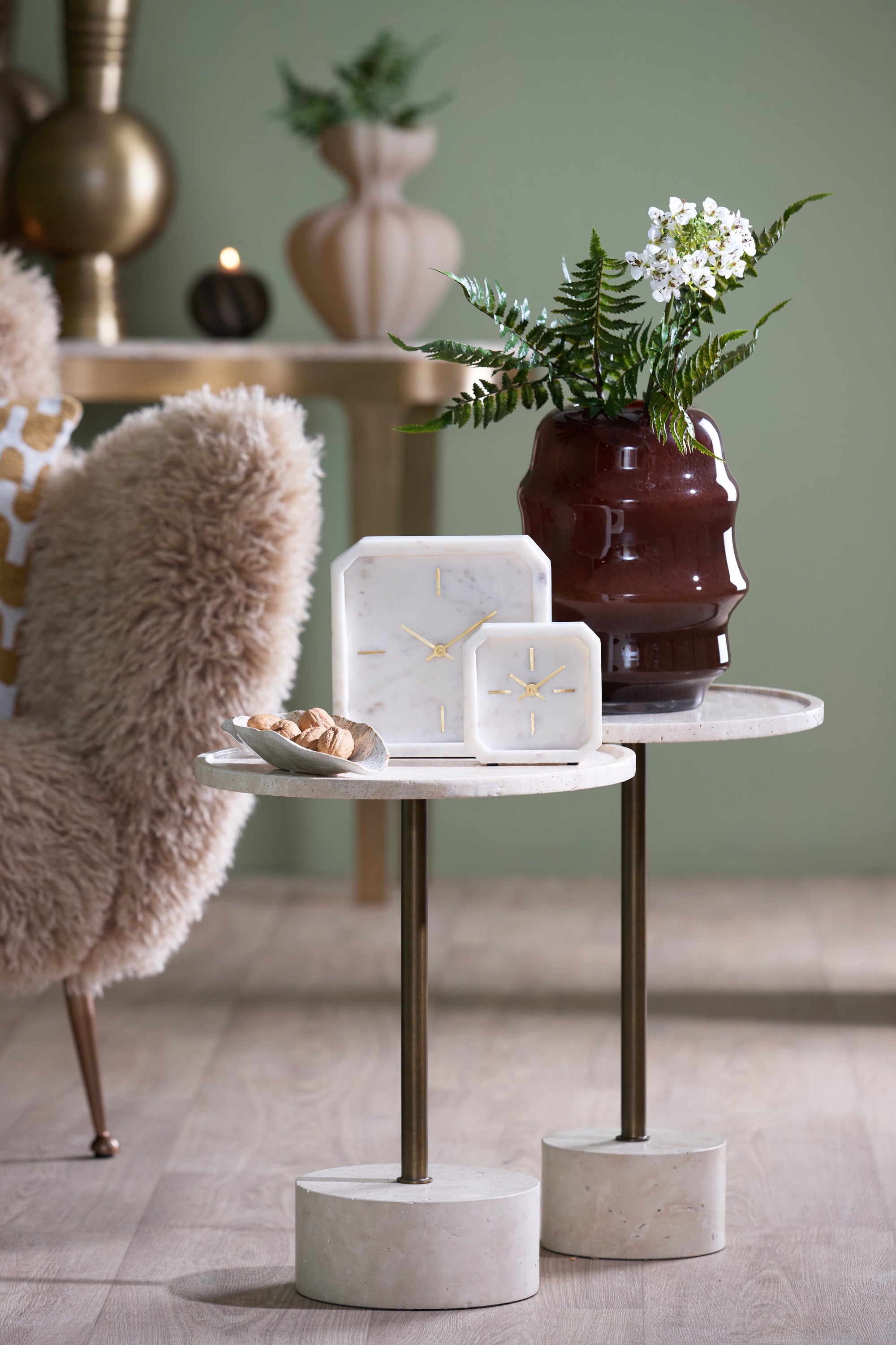 Pablia White Marble Table Clock 20.5cm