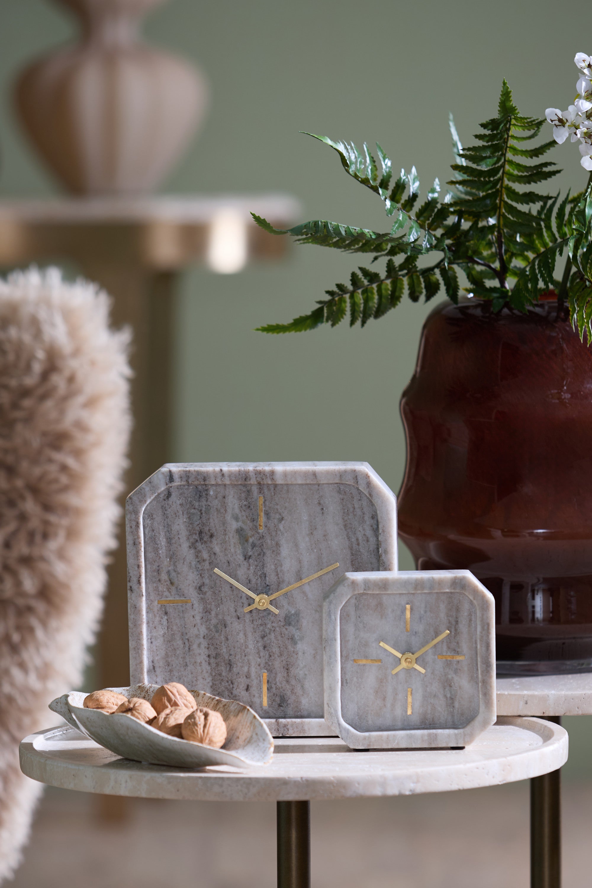 Pablia Sand/Grey Marble Table Clock 20.5cm
