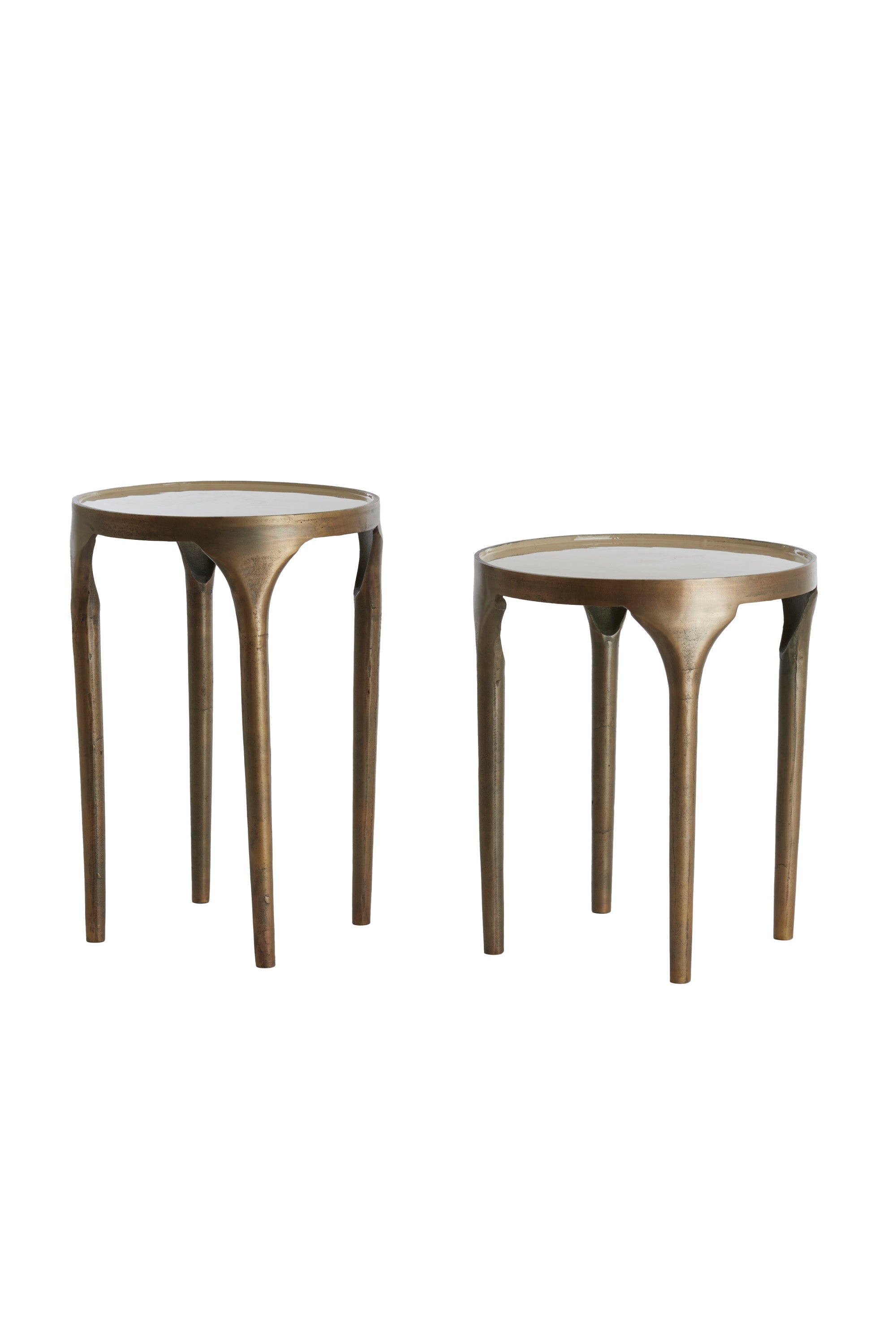 Lapaz Set of 2 Antique Bronze & Taupe Metal Round Side Tables Small Nest