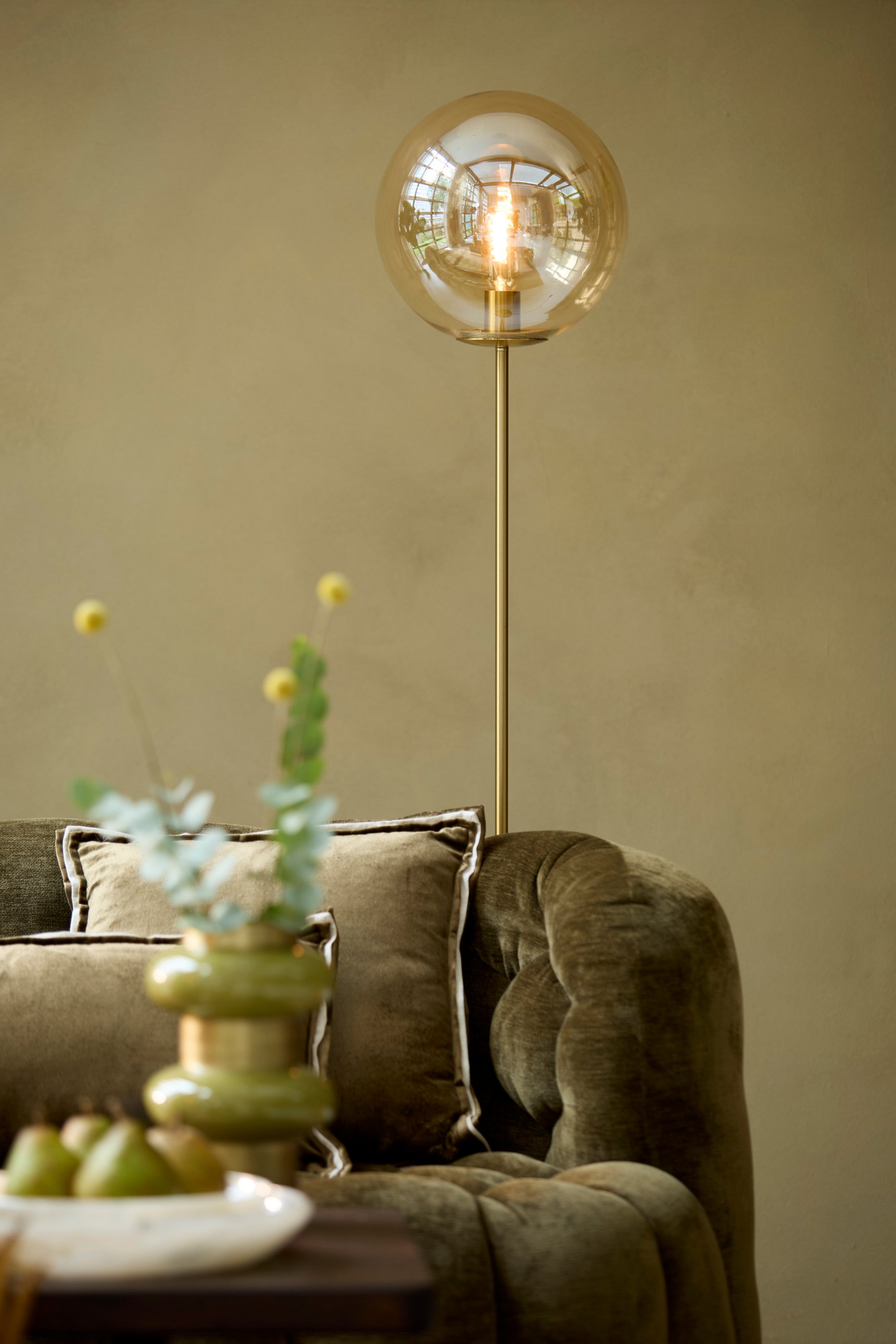 Medina Amber Glass & Gold Floor Lamp