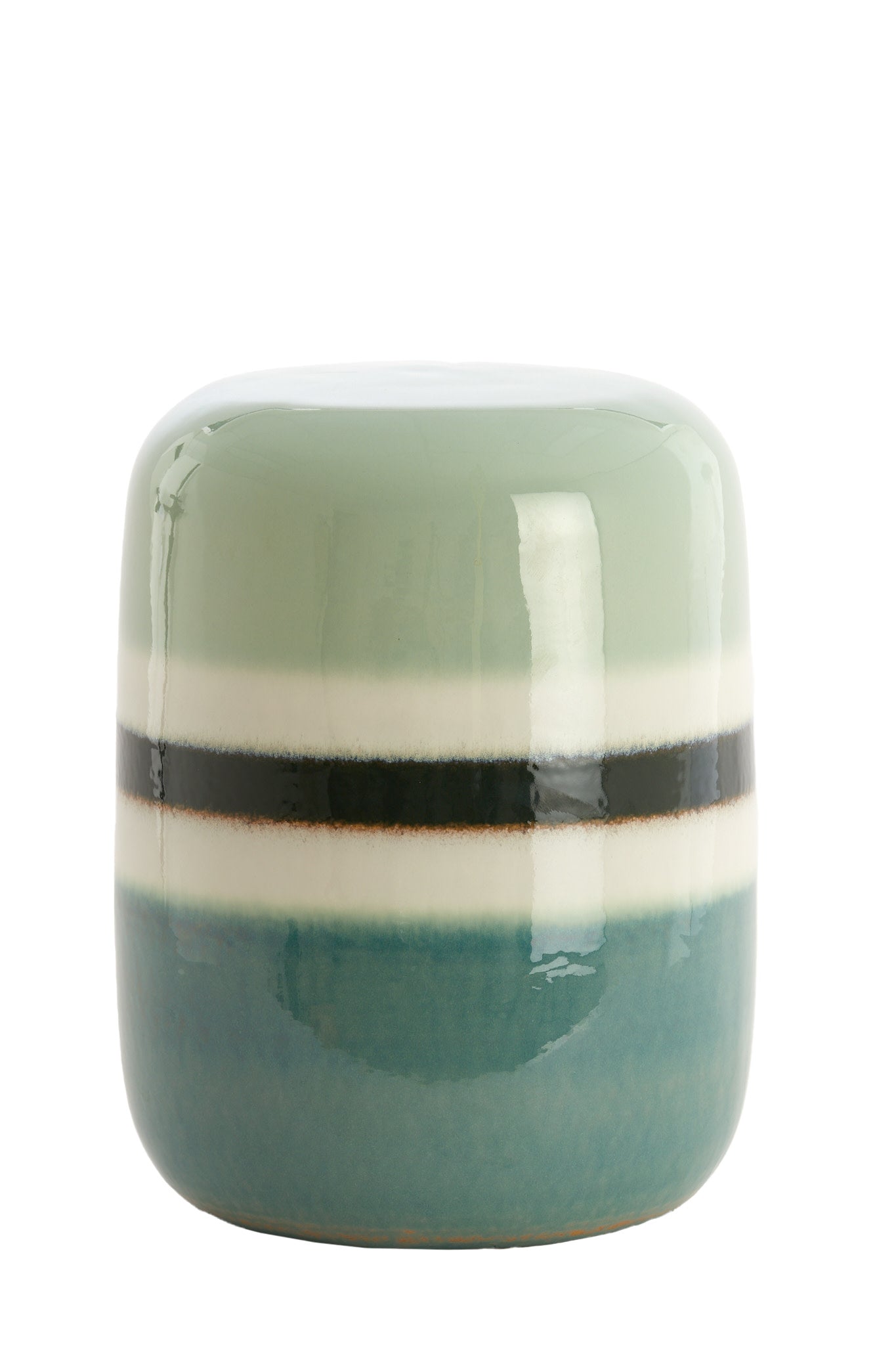 Franca Green Striped Ceramic Round Side Table