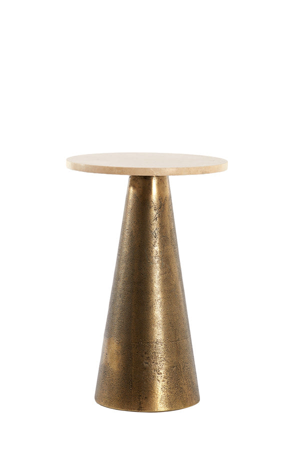 Ynez Sand Travertine & Antique Bronze Round Side Table 43cm