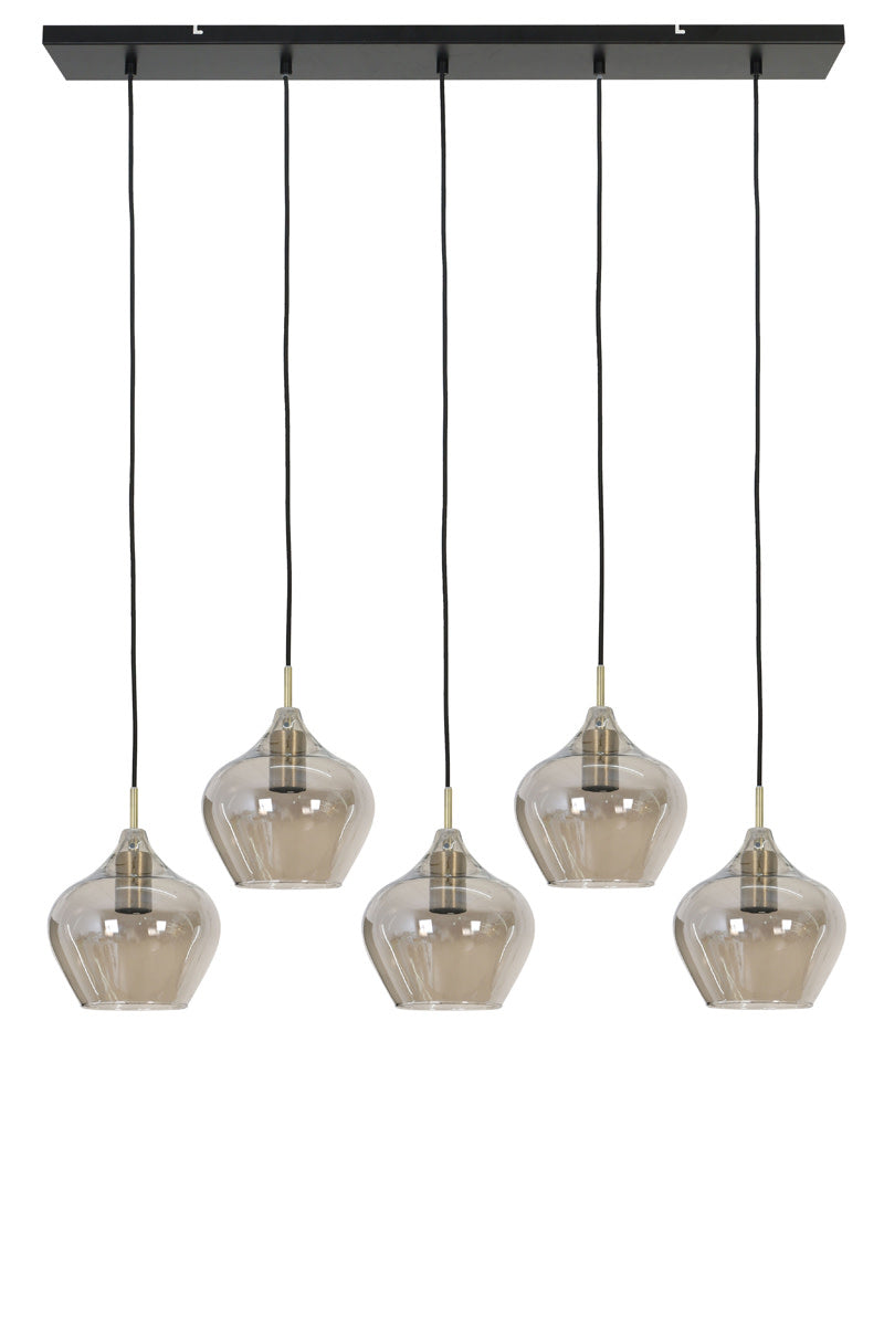 Rakel Antique Bronze & Smoked Glass 5 Light Pendant Light 104cm