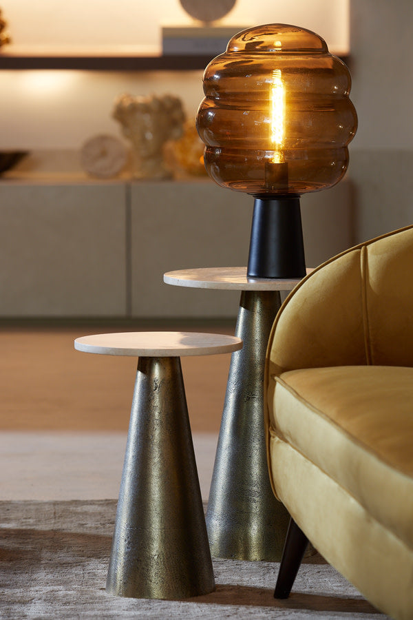 Ynez Sand Travertine & Antique Bronze Round Side Table 43cm