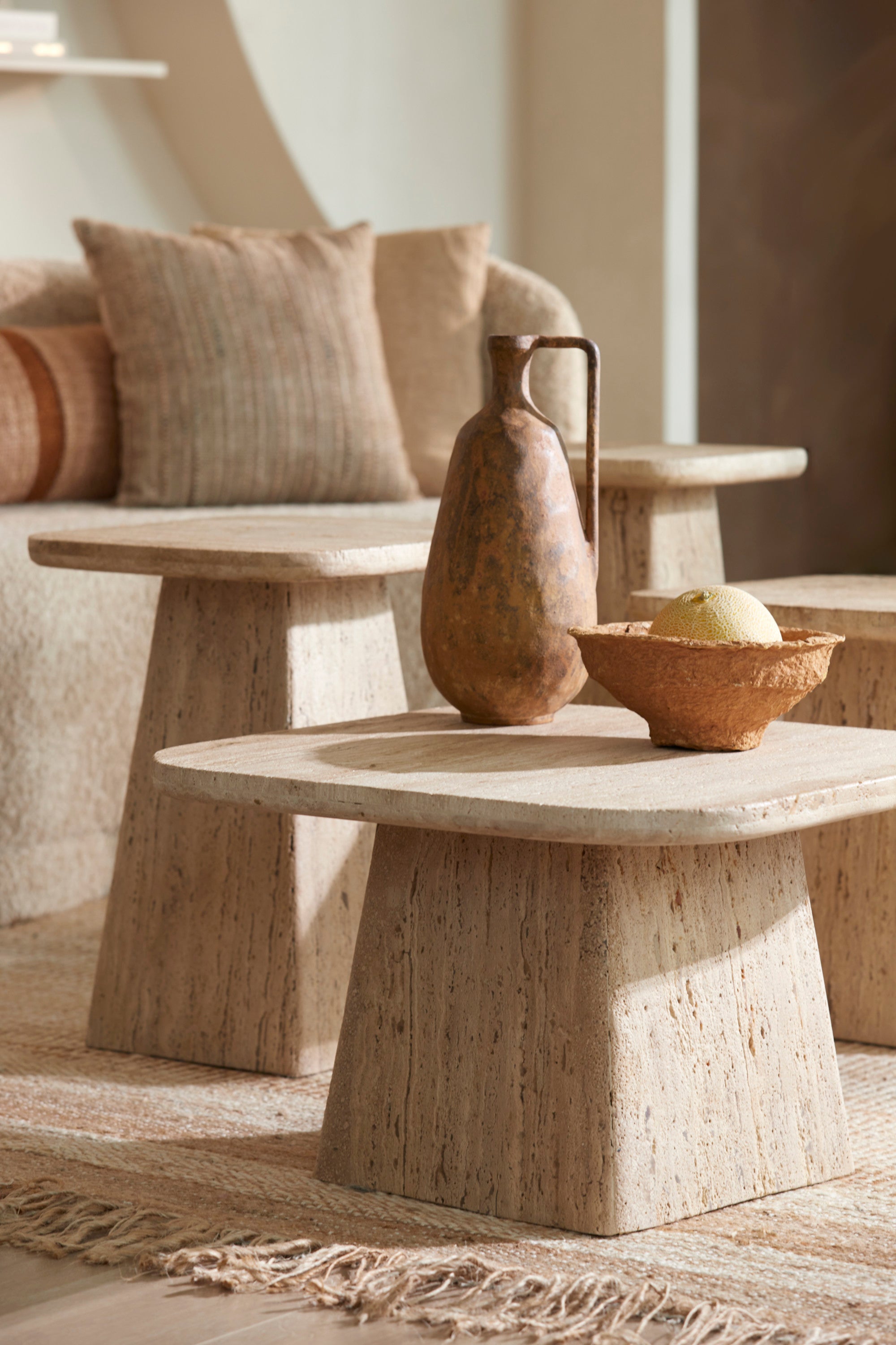 Kepami Sand Geometric Travertine Square Coffee Table