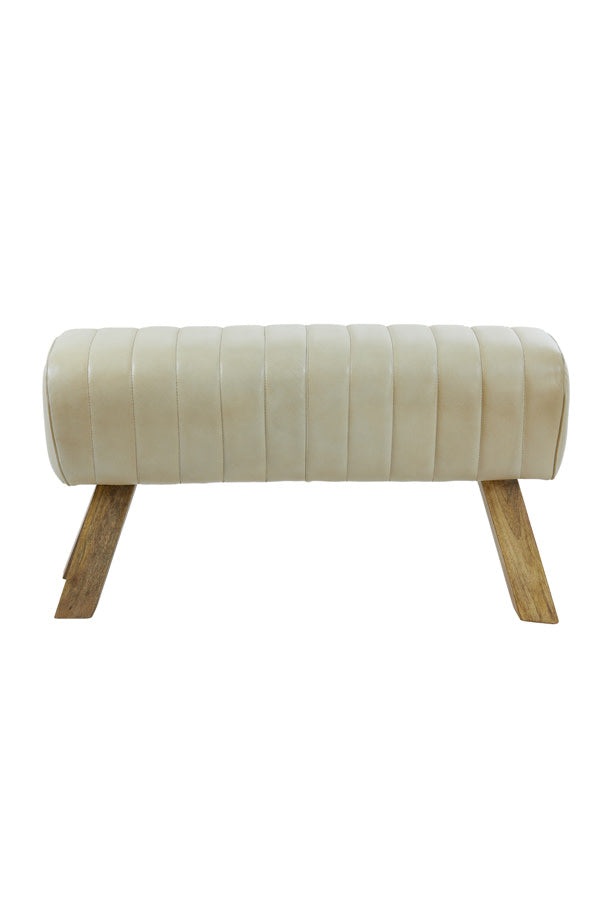 Ramy Sand Leather & Natural Wood Bench