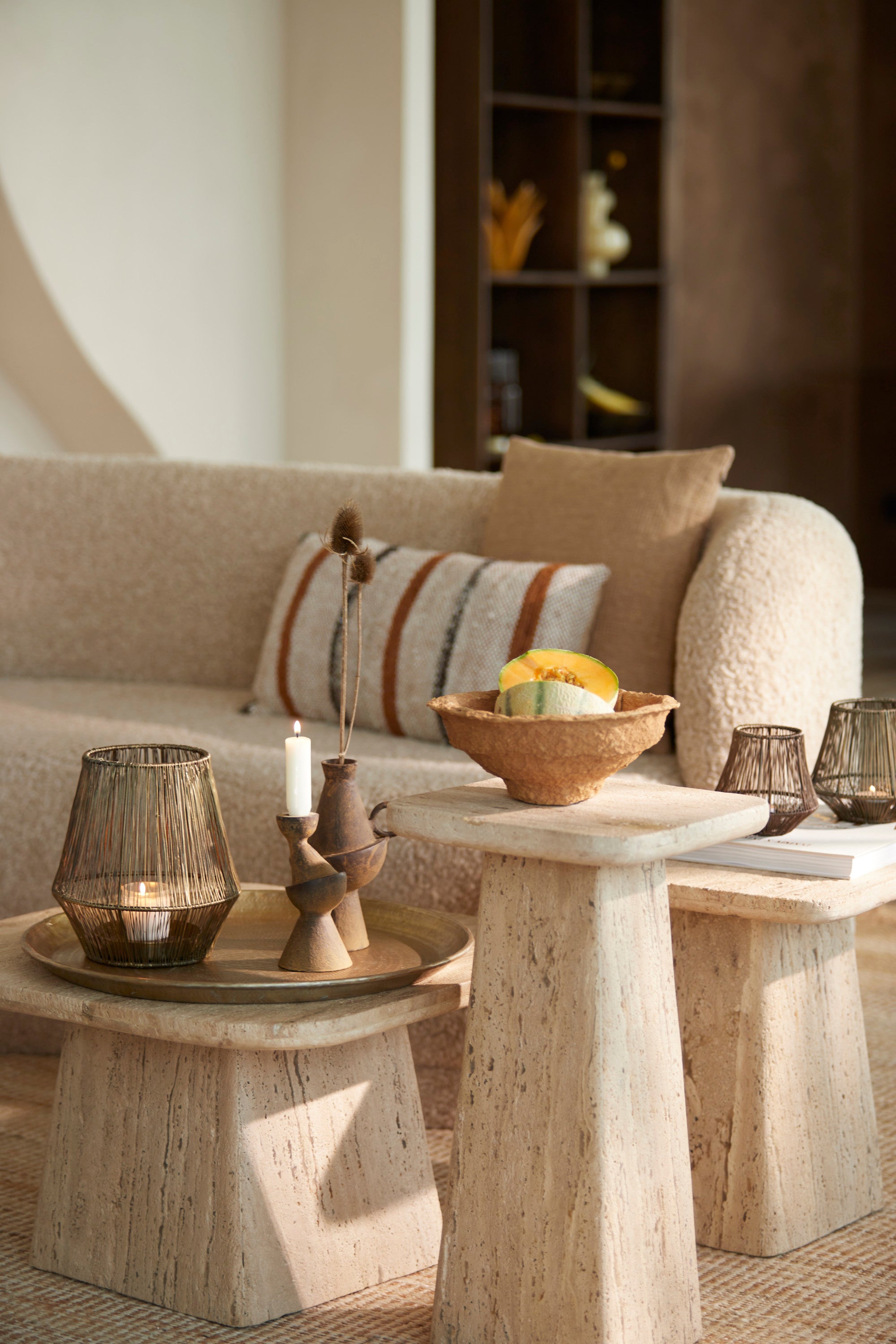 Kepami Sand Geometric Travertine Square Coffee Table