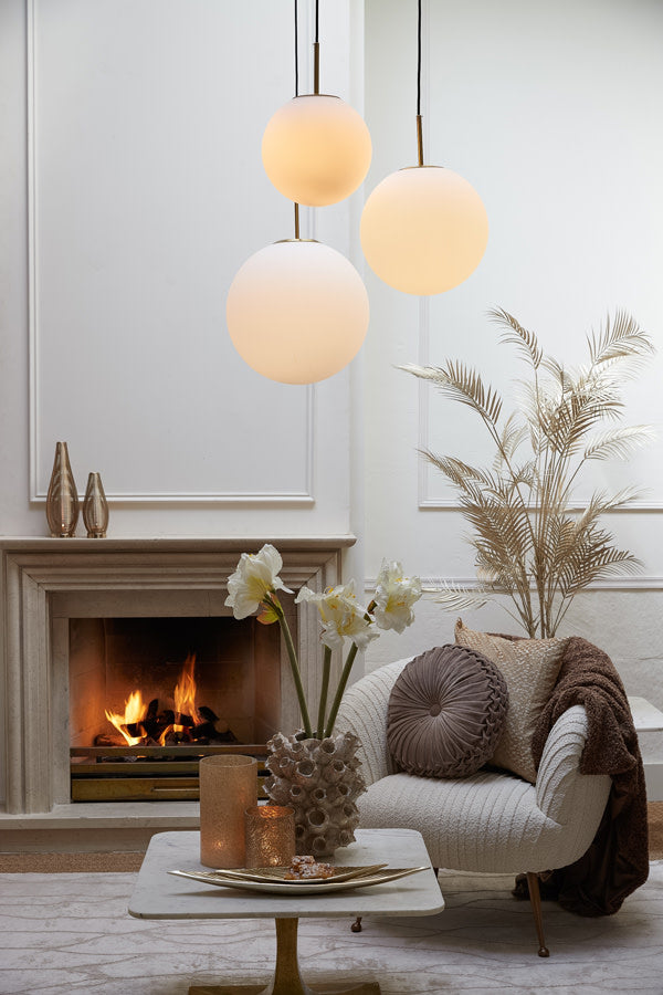Medina Antique Bronze & Matt White Glass Pendant Light 40cm