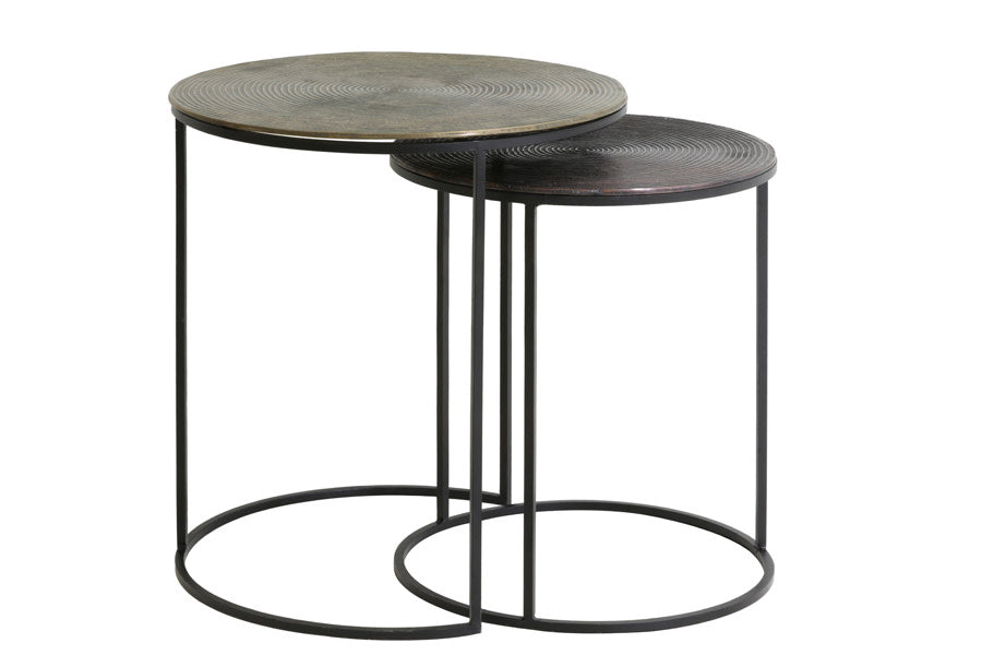 Talca Set of 2 Antique Copper & Bronze Round Side Tables Nest