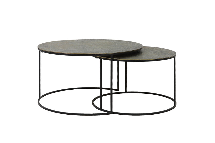 Rengo Set of 2 Textured Antique Bronze Metal Round Coffee Tables Nest