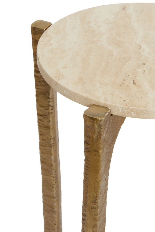 Kanae Set of 2 Sand Travertine & Antique Bronze Round Coffee Tables