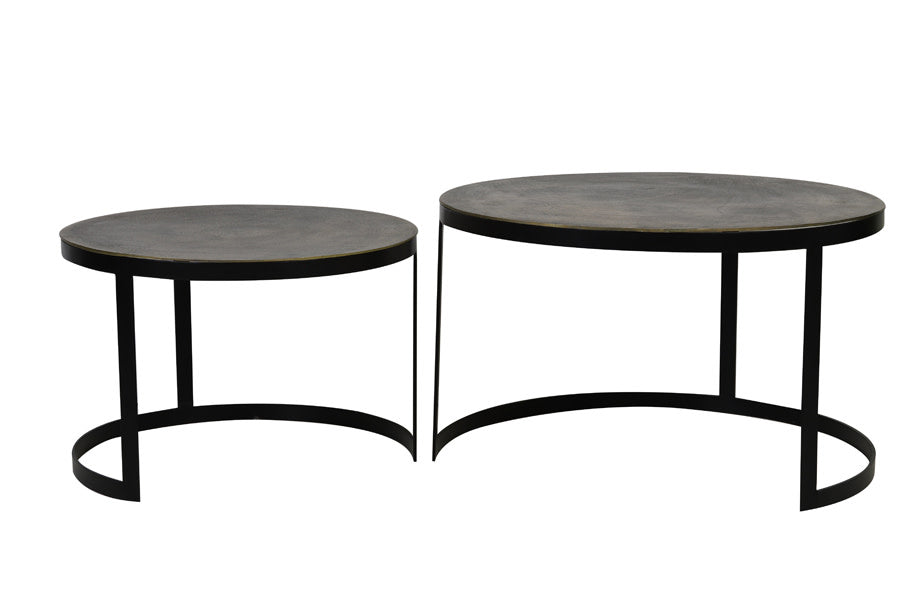 Trelo Set of 2 Antique Bronze/Black Metal Round Coffee Tables Nest