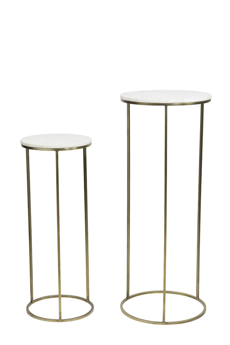 Ricardo Set of 2 White Marble & Antique Bronze Plinths