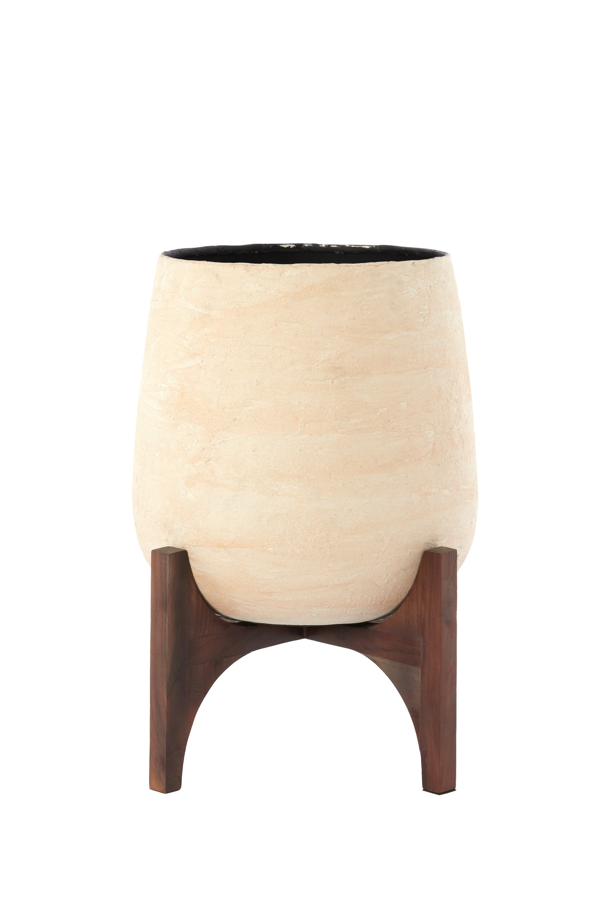 Karuna Wood & Beige Papier Mâché Decorative Planter on Stand 53cm