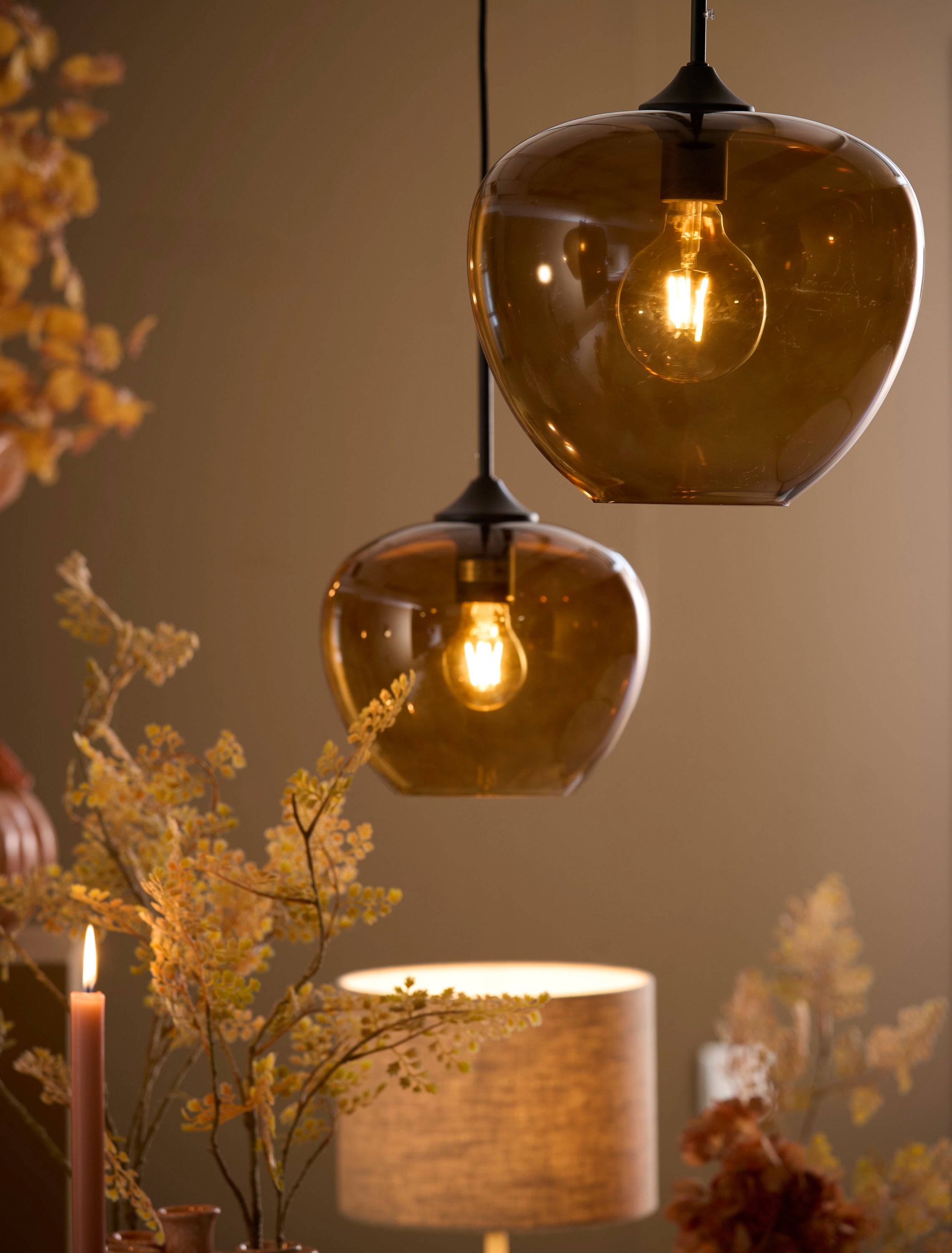 Mayson Brown Glass & Black Pendant Light 23cm