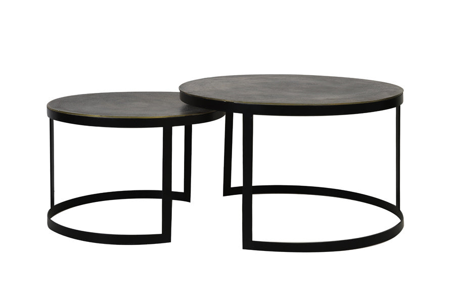 Trelo Set of 2 Antique Bronze/Black Metal Round Coffee Tables Nest