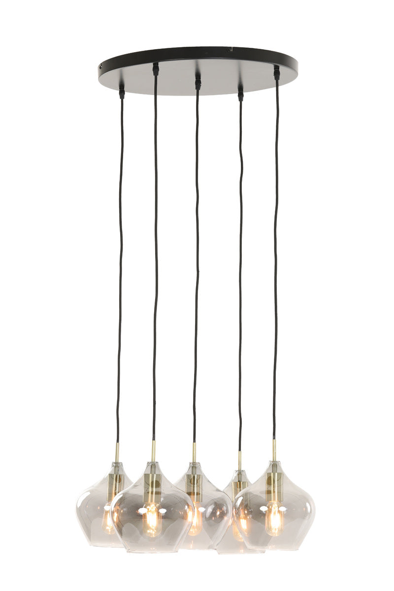 Rakel Antique Bronze & Smoked Glass 5 Light Pendant Light 61cm