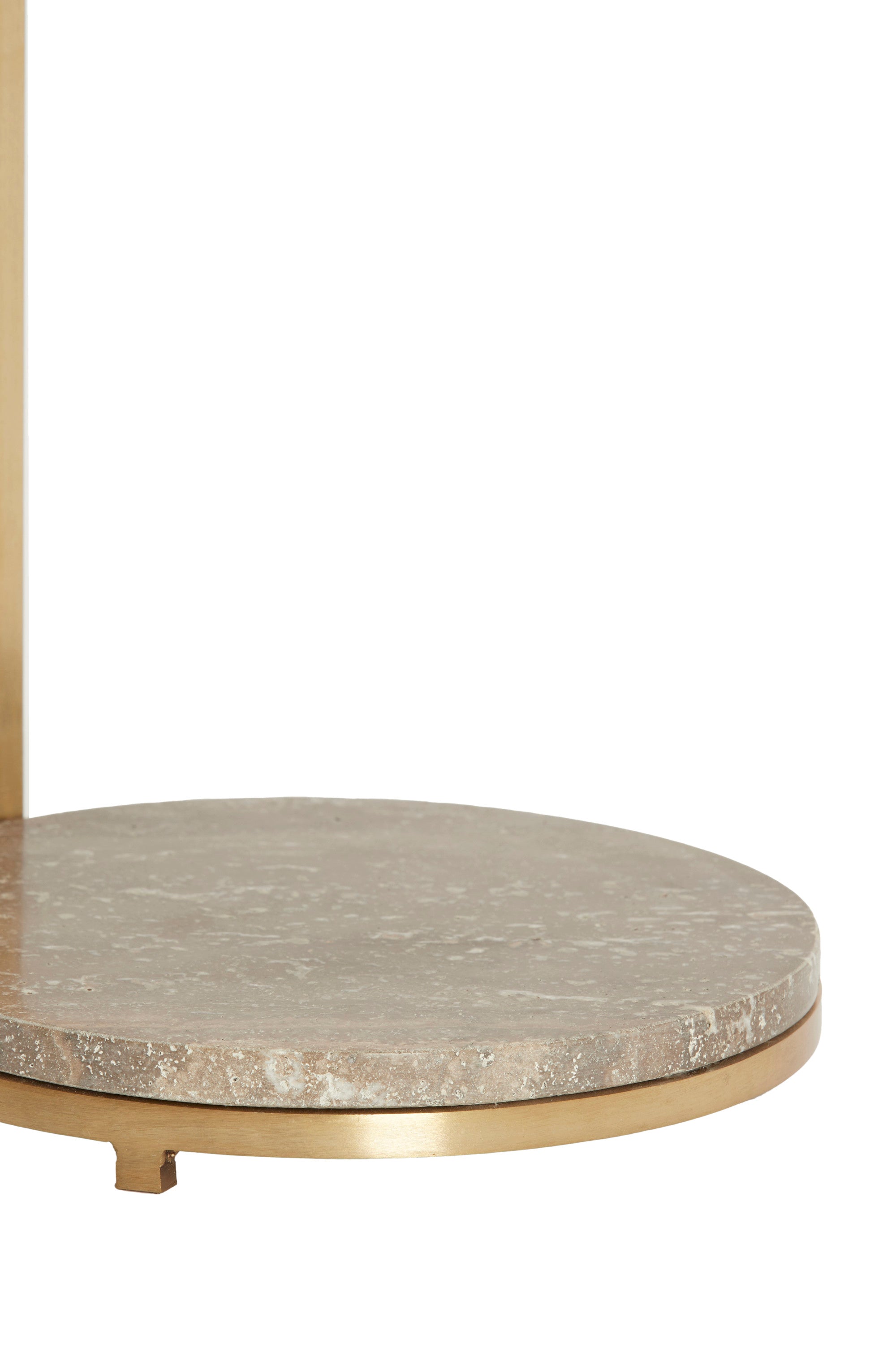 Leda Brown Travertine & Antique Bronze Round Side Table
