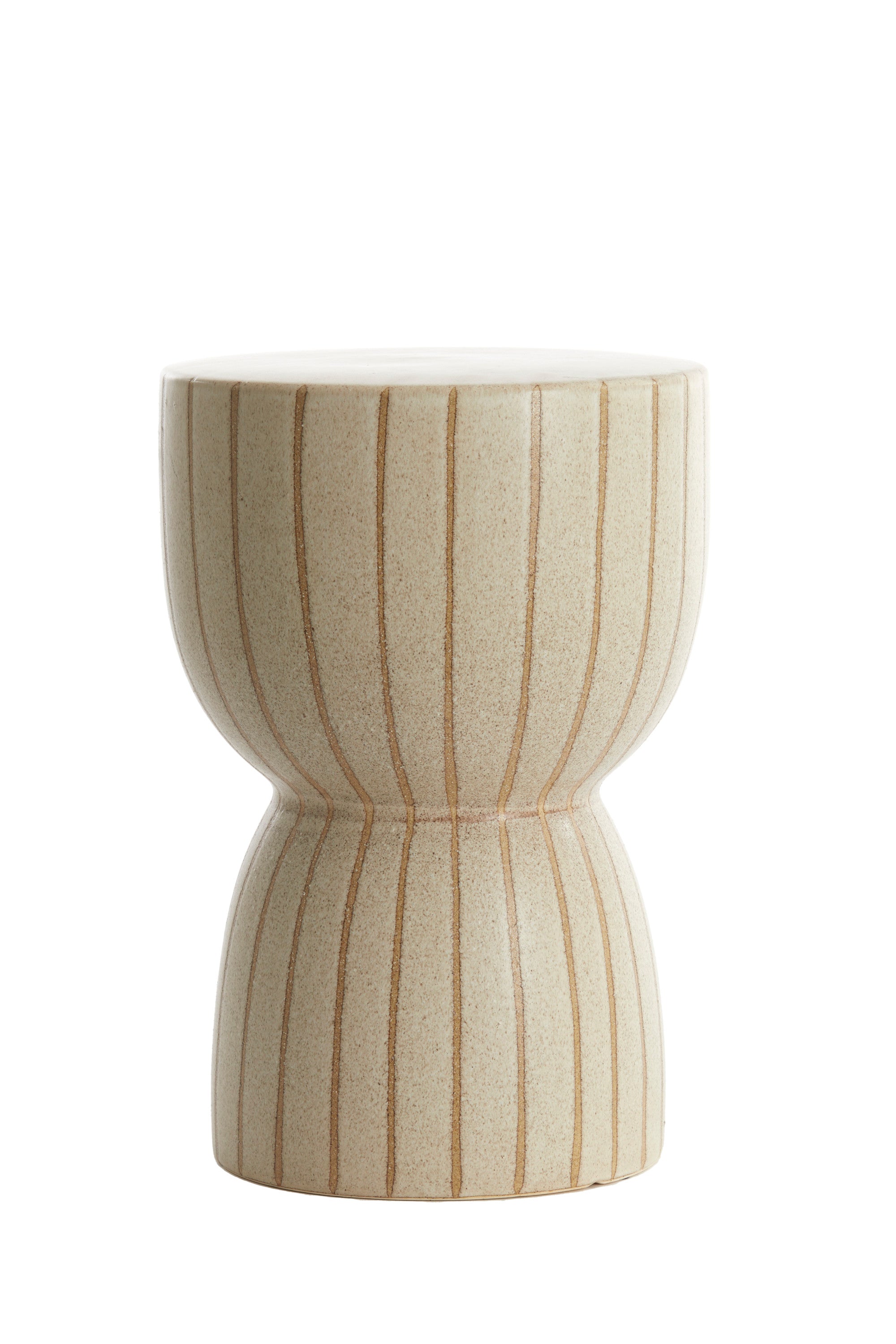 Finca Matt Sand & Brown Striped Ceramic Round Side Table
