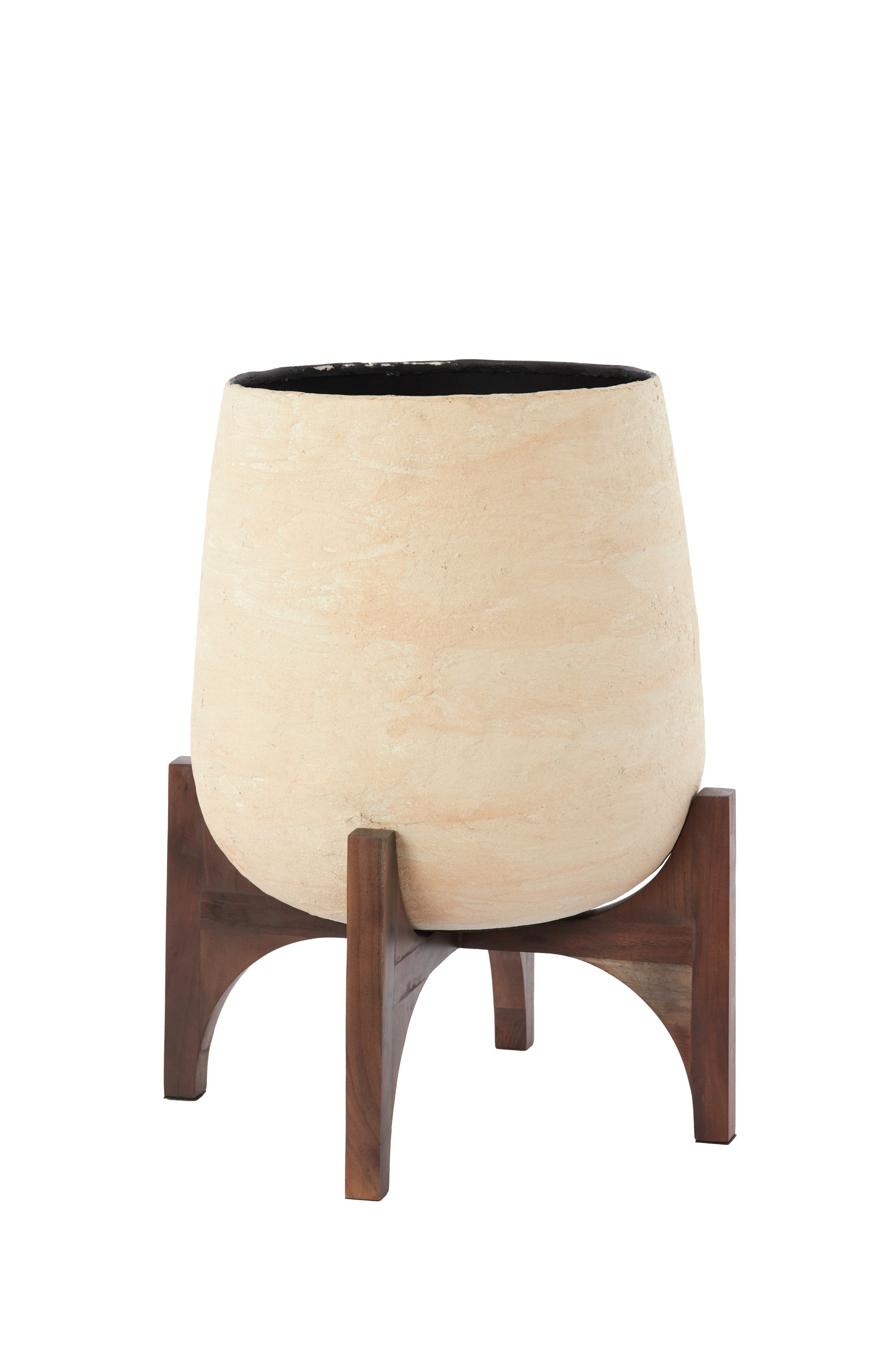 Karuna Wood & Beige Papier Mâché Decorative Planter on Stand 53cm