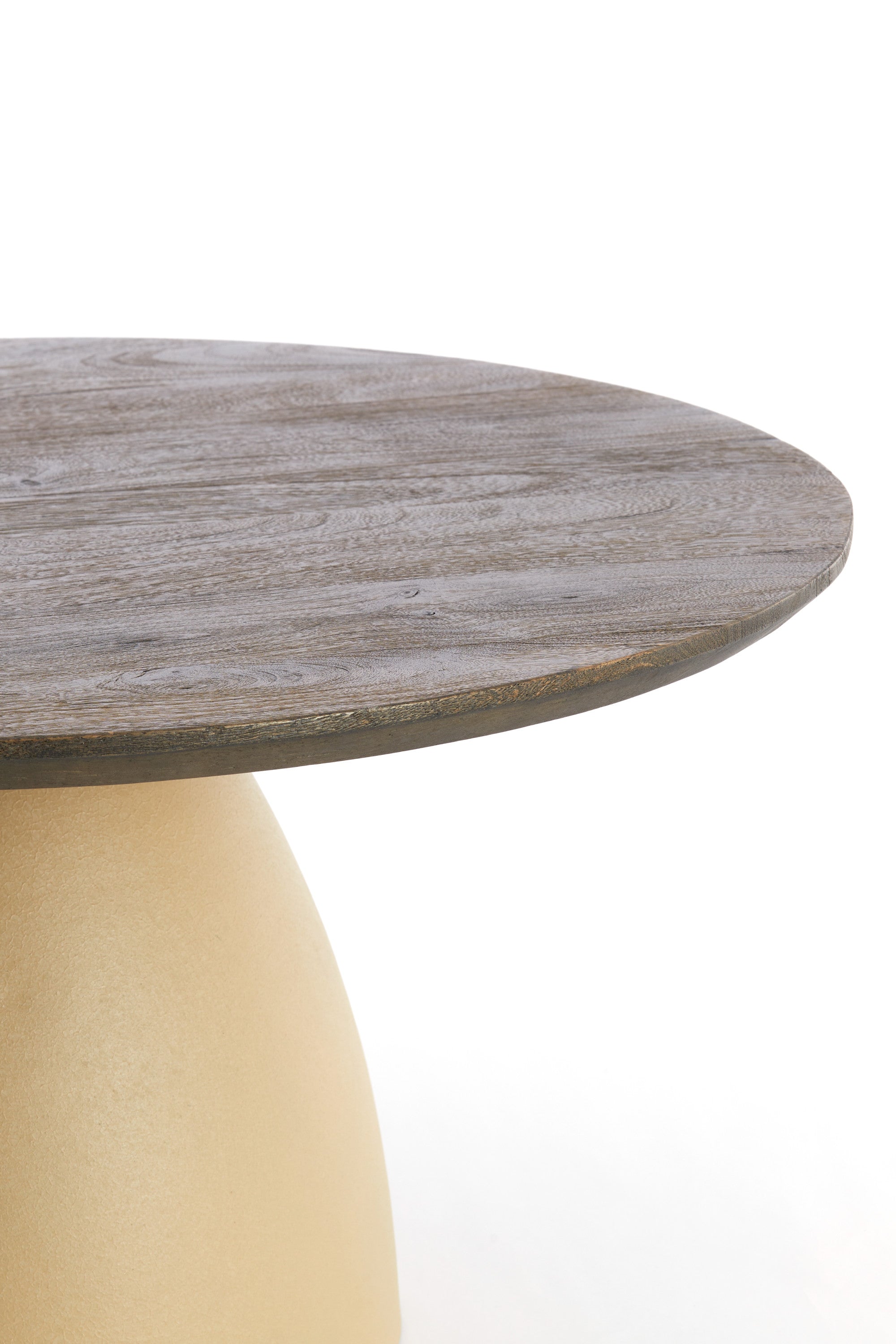 Ocana Oiled Brown Wood & Matt Beige Round Side Table