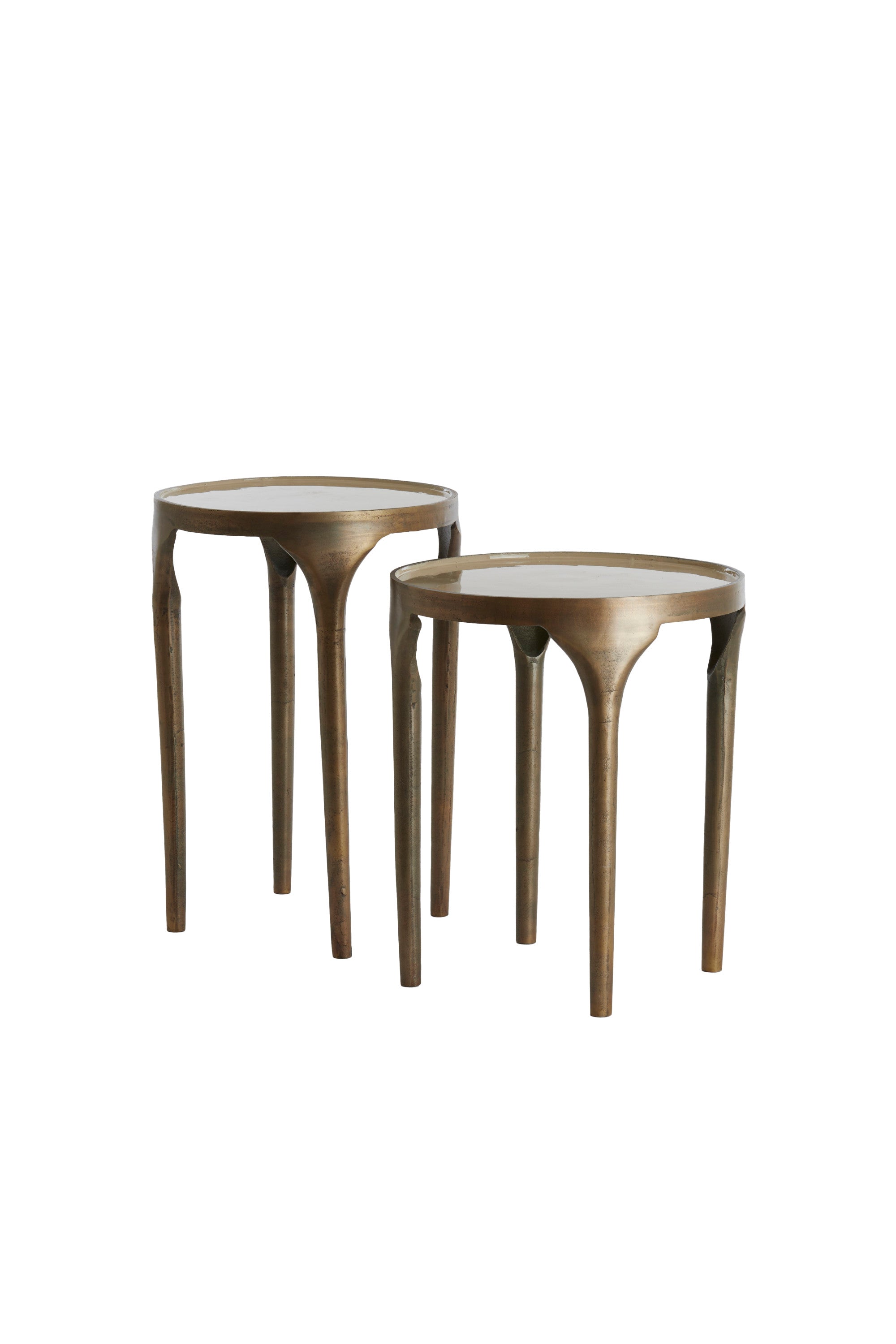 Lapaz Set of 2 Antique Bronze & Taupe Metal Round Side Tables Small Nest