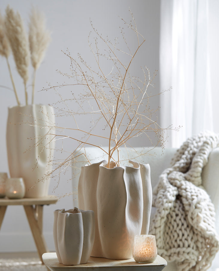 Sanguli Cream Fluted Ceramic Vase 19cm
