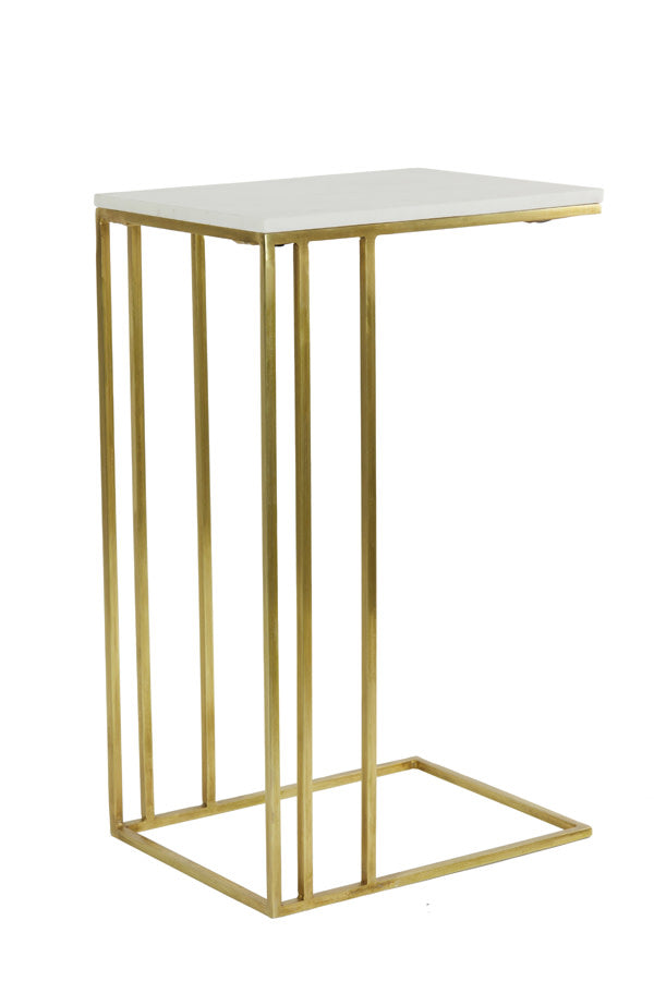 Roshan White Marble & Antique Bronze Rectangular Side Table