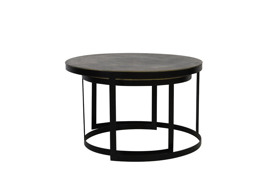 Trelo Set of 2 Antique Bronze/Black Metal Round Coffee Tables Nest