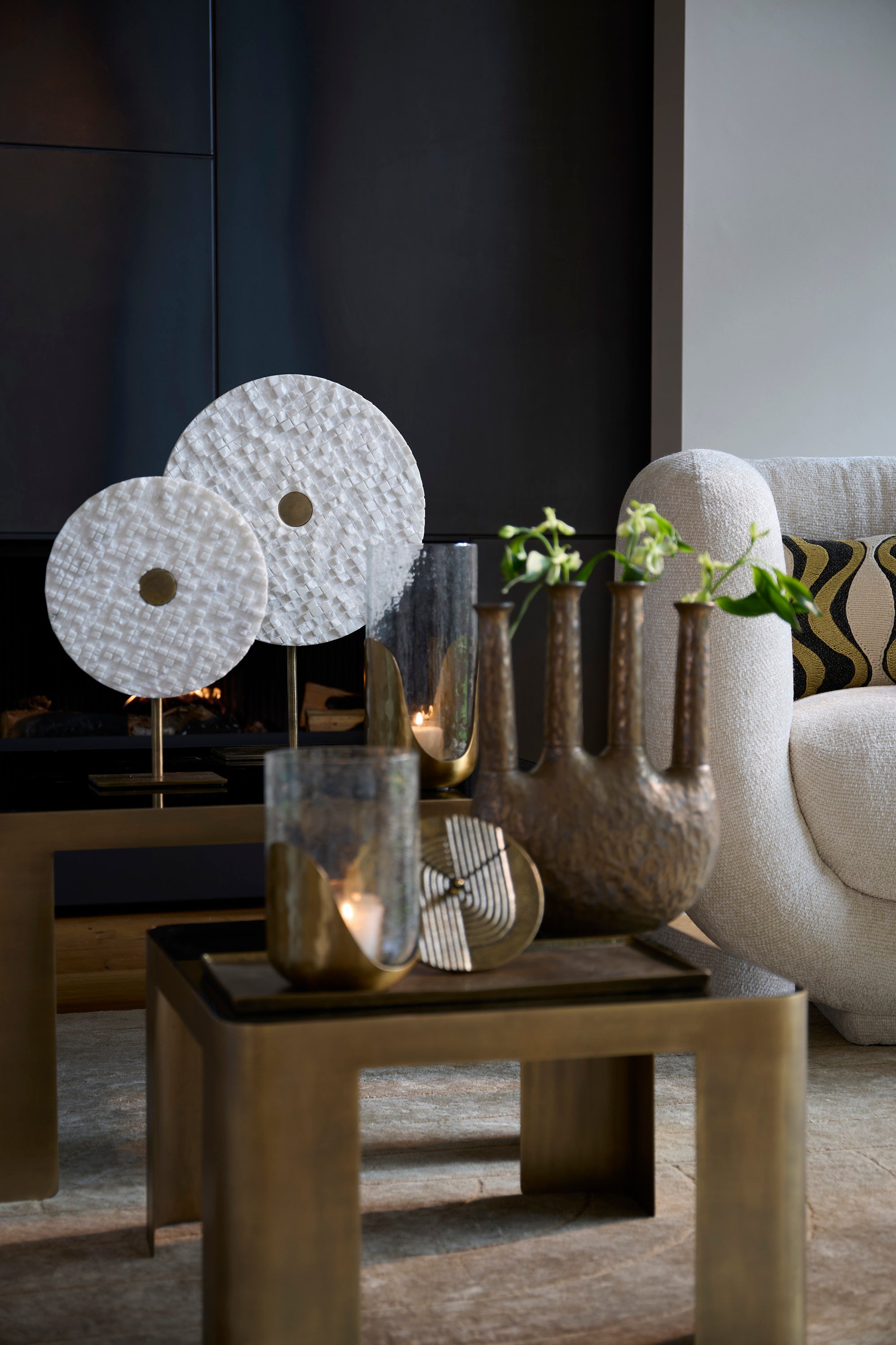 Yvo White Marble & Antique Bronze Ornament on Stand 50cm
