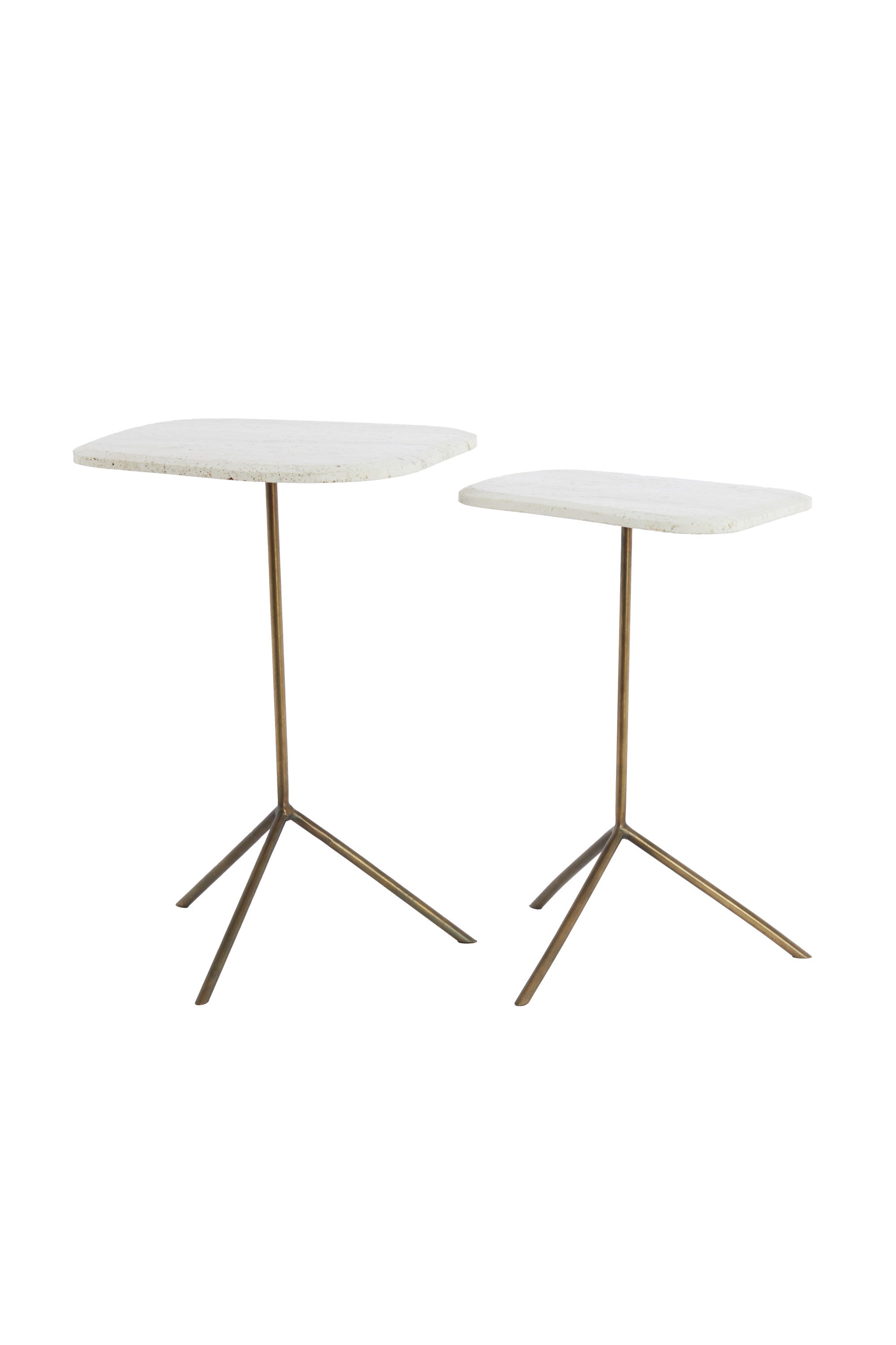 Gia Set of 2 White Travertine & Brown Bronze Side Tables Nest