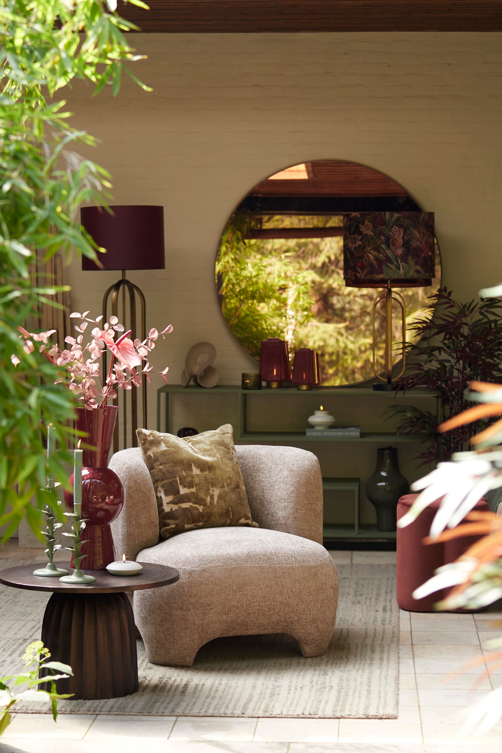 Espejo Brown Glass & Black Round Wall Mirror 96cm