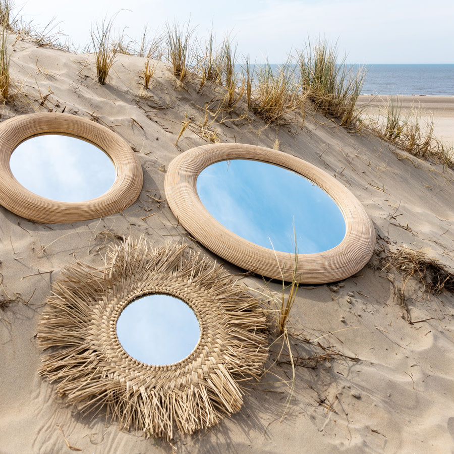Piedre Natural Rattan Round Wall Mirror 71cm