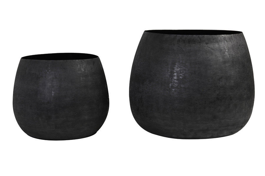 Genolu Set of 2 Matt Black Metal Decorative Planters
