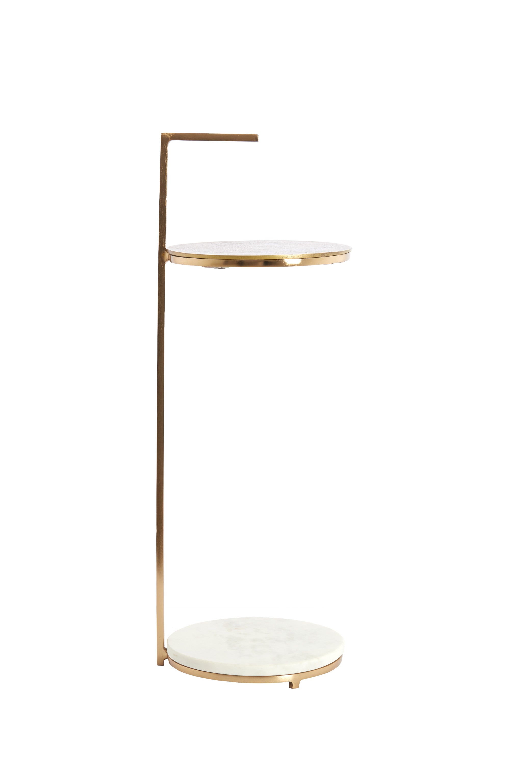 Leda White Marble & Antique Bronze Round Side Table